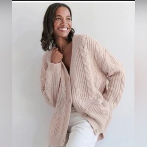 Jenni Kayne Cable Cocoon Cardigan Blush Alpaca Merino Wool Oversized Size XS